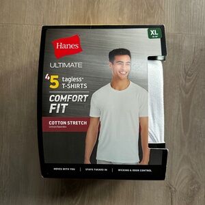 NEW Hanes Men's Cotton Stretch Comfort Fit Tagless T-Shirts, 5 pack - Size XL